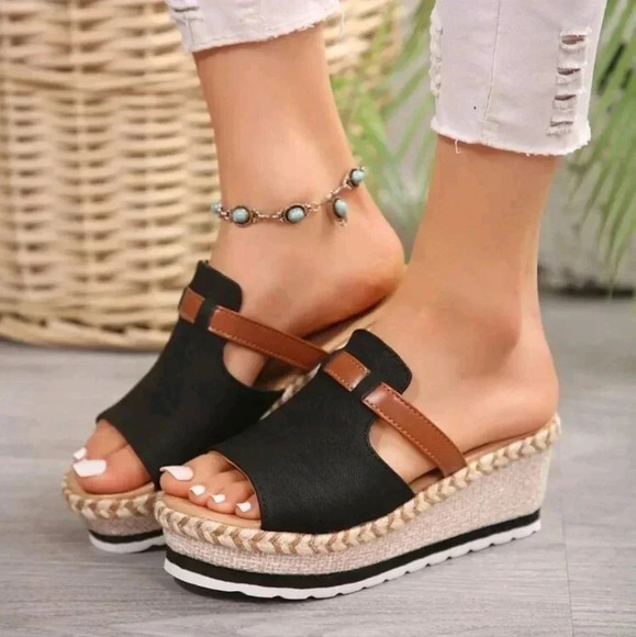 Summer New One-Piece Open Toe Fashion Women Wedge Thick-Soled Slippers - Picture 4 of 7